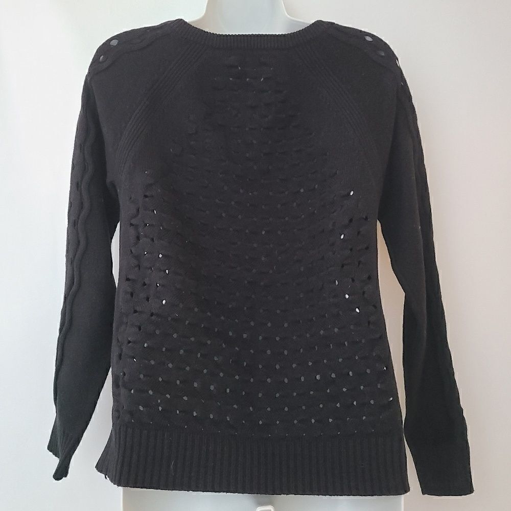 Tory Burch Black Basket Knit Sweater S - Picture 3 of 8